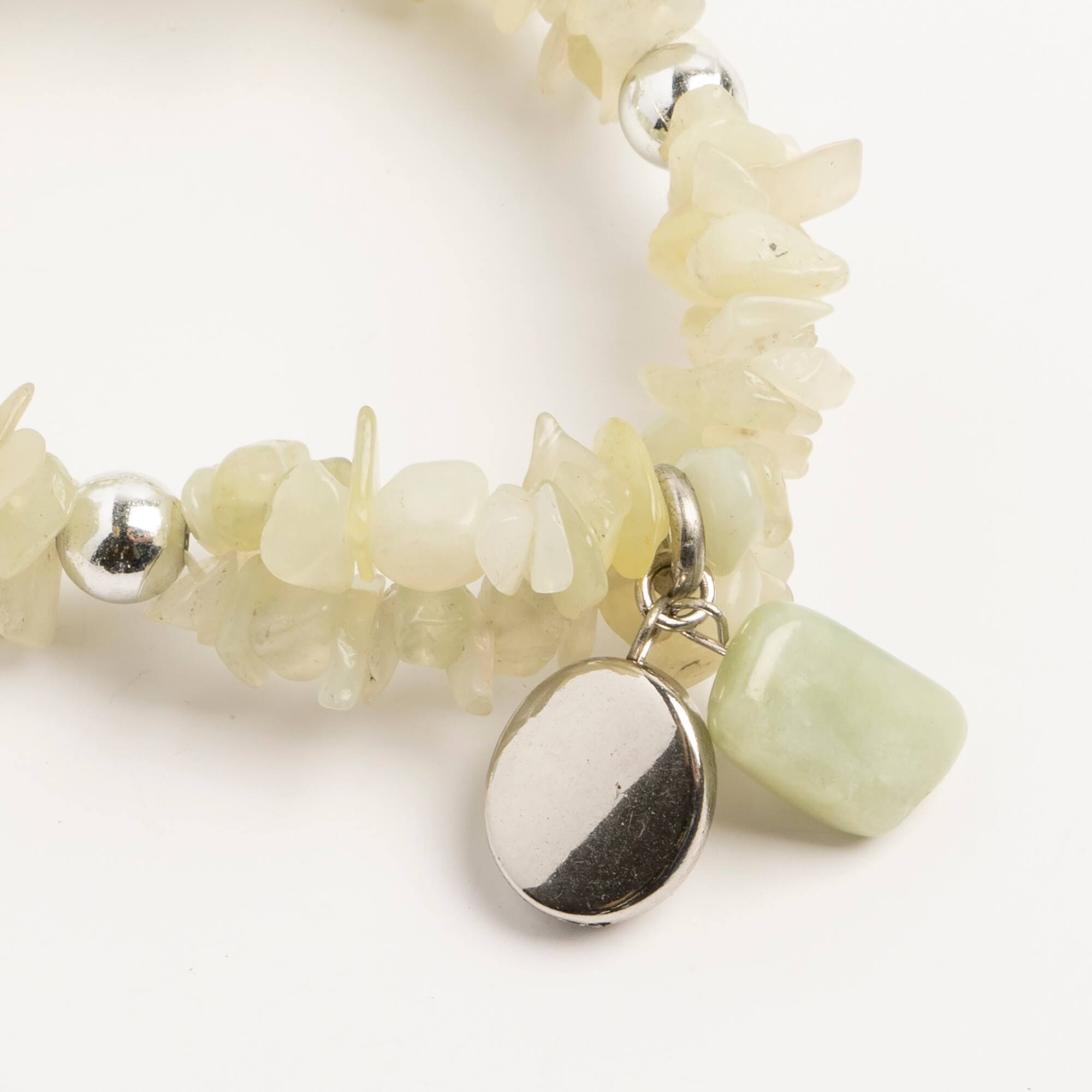 John Bead New Jade Light Green Natural Stone 2-Strand Bracelet with Circle Charm